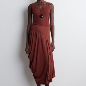 ASYMMETRIC DRAPED MIDI SKIRT
