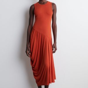 ASYMMETRIC DRAPED MIDI DRESS