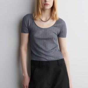 RIBBED-KNIT SILK T-SHIRT