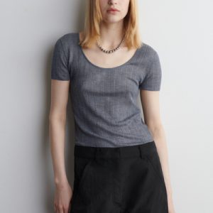 RIBBED-KNIT SILK T-SHIRT