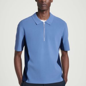 MESH-PANEL ZIP-UP POLO SHIRT