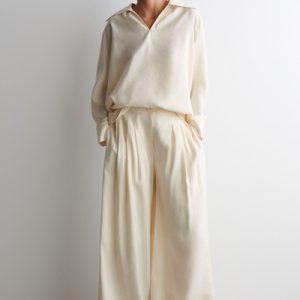 PLEATED MODAL WIDE-LEG TROUSERS