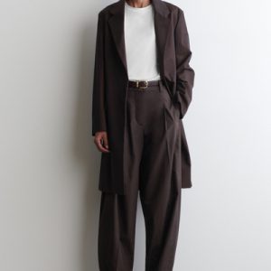 PLEATED COTTON BARREL-LEG TROUSERS