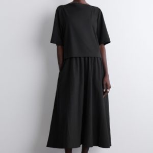 LAYERED BOAT-NECK MIDI DRESS