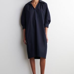 GATHERED COTTON MIDI SHIRT DRESS