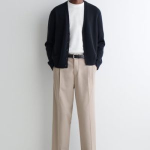 COTTON-TWILL STRAIGHT-LEG PLEATED PANTS