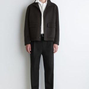 COTTON-TWILL STRAIGHT-LEG PLEATED PANTS