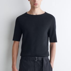 RIBBED-KNIT BOAT-NECK T-SHIRT