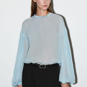 SHEER BALLOON-SLEEVE BLOUSE