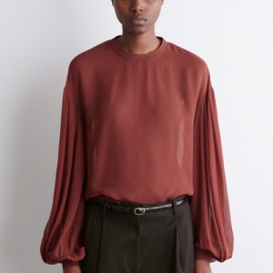 SHEER BALLOON-SLEEVE BLOUSE