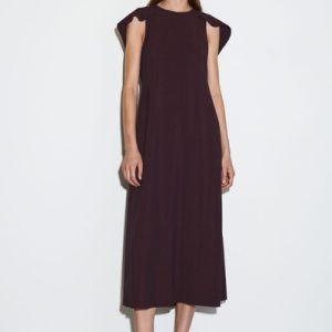 CAPE-SHOULDER MIDI DRESS