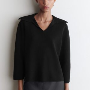 DOUBLE-KNIT OPEN-COLLAR SWEATER