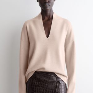 DRAPED MERINO WOOL V-NECK SWEATER