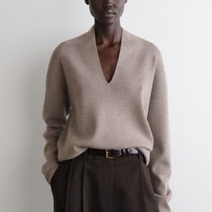 DRAPED MERINO WOOL V-NECK SWEATER