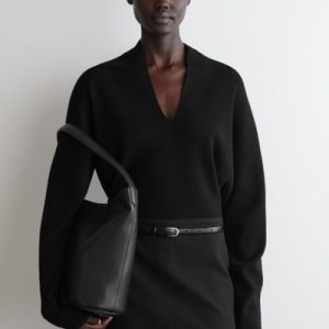 DRAPED MERINO WOOL V-NECK SWEATER