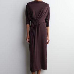GATHERED-WAIST DRAPED MIDI DRESS