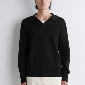 TEXTURED KNITTED POLO SWEATER