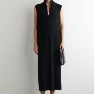 DRAPED-COLLAR MERINO WOOL DRESS