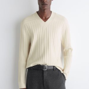 RIBBED-KNIT V-NECK SWEATER