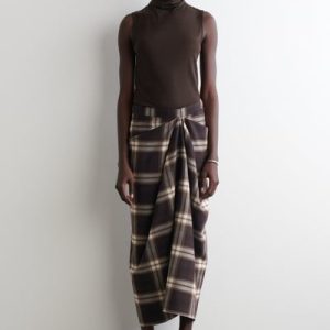 DRAPED CHECKED MIDI SKIRT