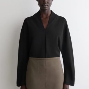 DRAPED-COLLAR BLOUSE