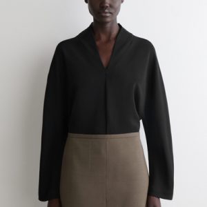 DRAPED-COLLAR BLOUSE