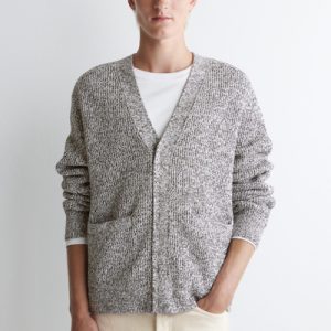 FLECKED V-NECK ZIP-UP CARDIGAN