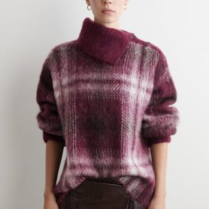 BUTTONED CHECKED ALPACA-BLEND SWEATER