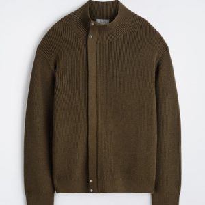 RIBBED WOOL FUNNEL-NECK JACKET